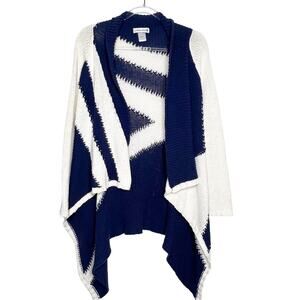 JULIETTE JAKE Asymmetric Hem Cape Cardigan Sweater Color Block Navy White Size S